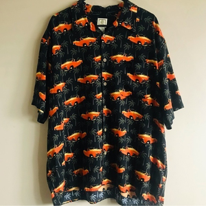 Morro Bay Antique Car Tropical Vacation Casual Button Down‎ Shirt Size Large